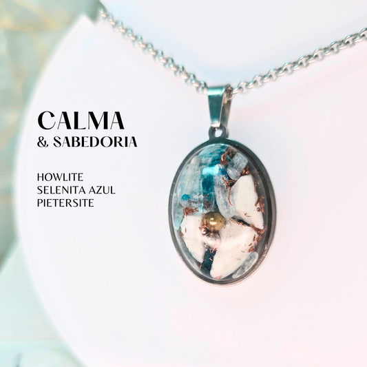 Calma, Sabedoria, Proteção e limpar crenças limitantes | Orgonite com Howlite, Selenite Azul e Pietersite