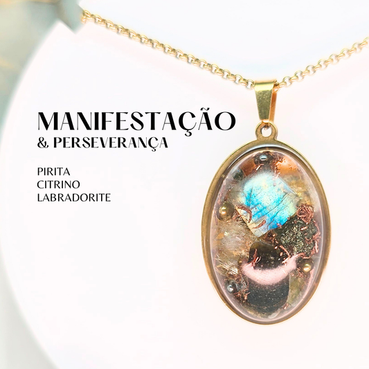 Alegria, Manifestação e Perseverança | Orgonite com Citrino, Pirita e Labradorite