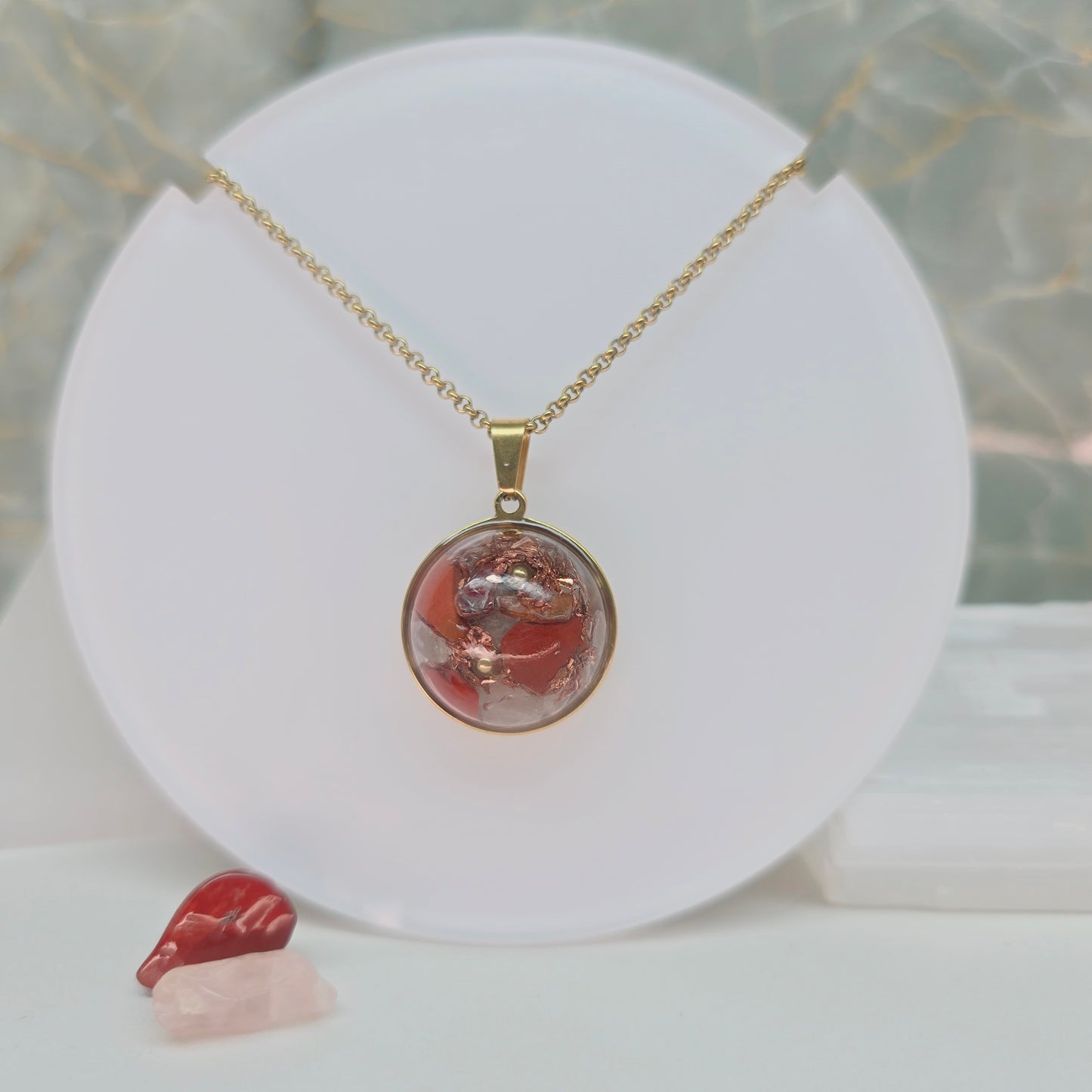 Autoestima, Positividade e Vitalidade | Orgonite com Quartzo Rosa e Jaspe Vermelho