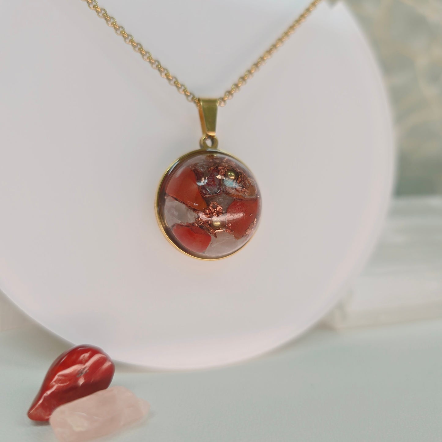 Autoestima, Positividade e Vitalidade | Orgonite com Quartzo Rosa e Jaspe Vermelho