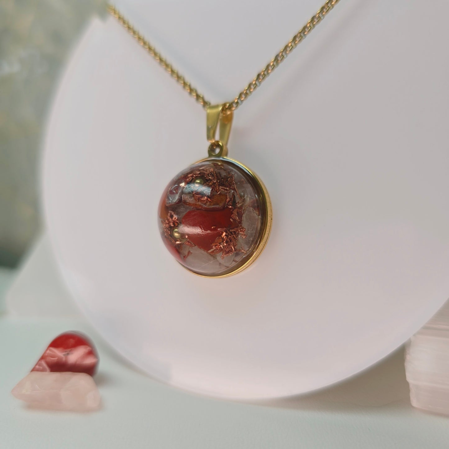 Autoestima, Positividade e Vitalidade | Orgonite com Quartzo Rosa e Jaspe Vermelho