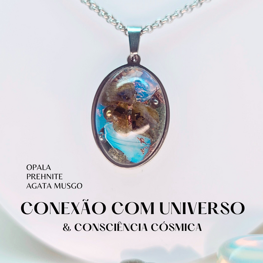 Criatividade, Conexão e Consciência Cósmica | Orgonite com Opala, Prehnite e Agata Musgo