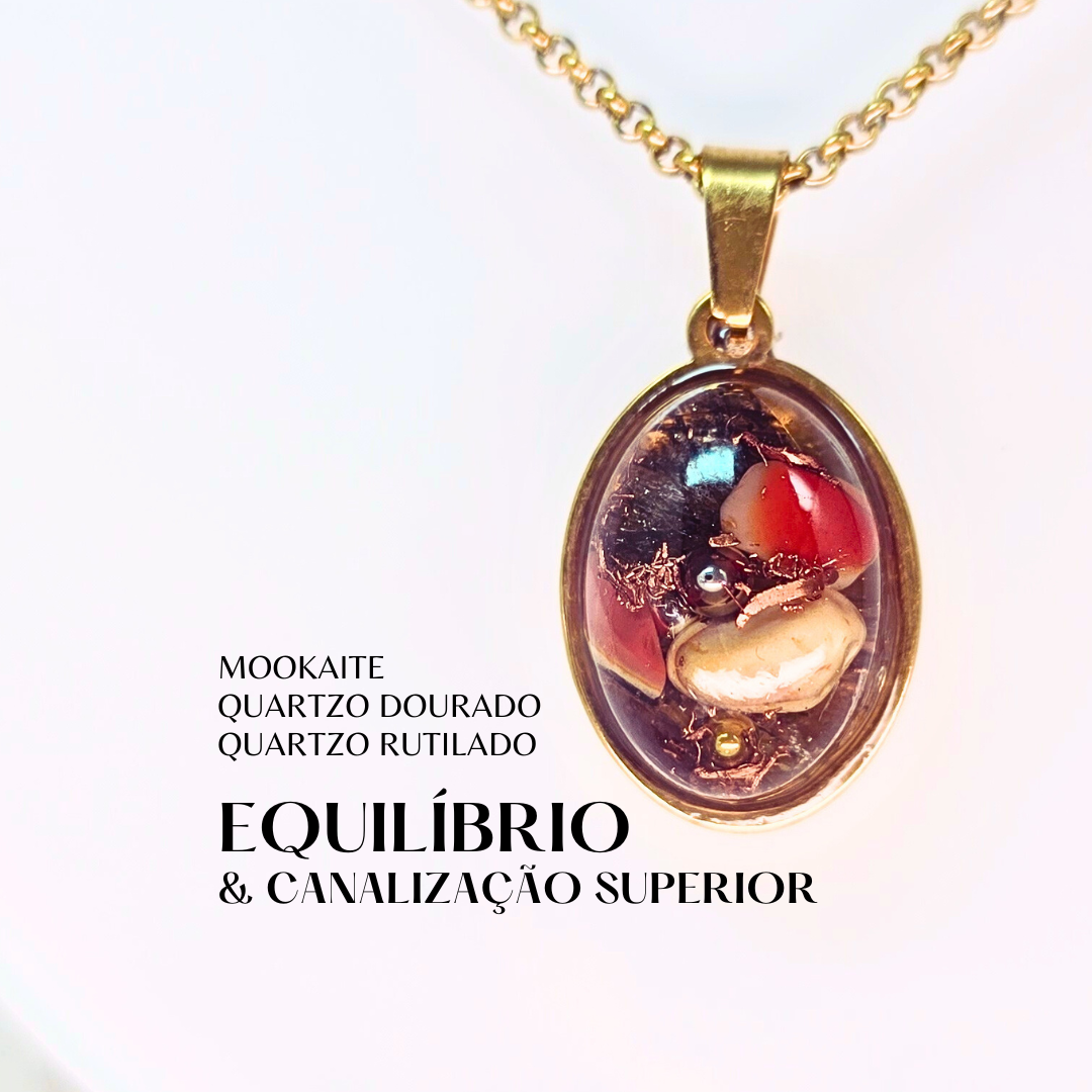 Cura, Equilíbrio e Canalização Superior | Orgonite com Mookaite, Quartzo Dourado e Rutilado